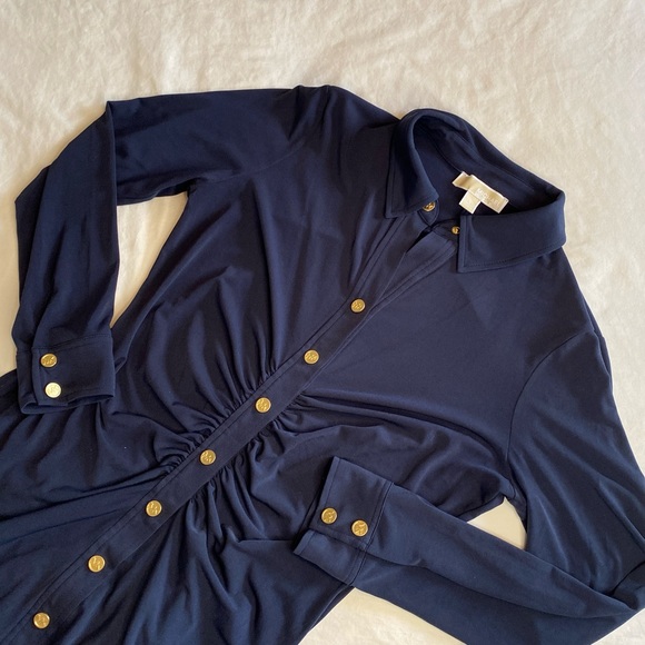 Navy Button-Up Midi Dress - Picture 1 of 6